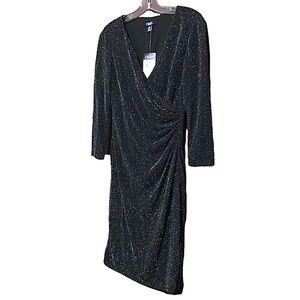 Chaps Evening Dress Shiny Glitter Dark Grey Holiday Party Faux Wrap 6